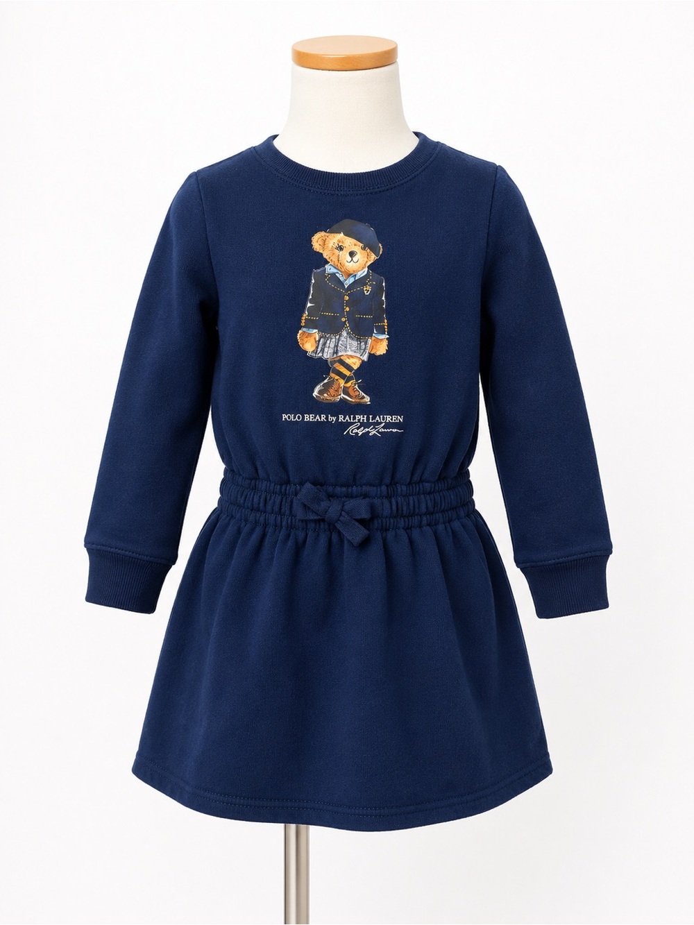 Ralph Lauren Polo Bear Baby Girl Dress 12M Navy Fleece Long Sleeve Cotton